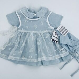 NOS Bright Future Vintage Infant Dress Size 6-9 Months Bonnet Girl Linen Lace